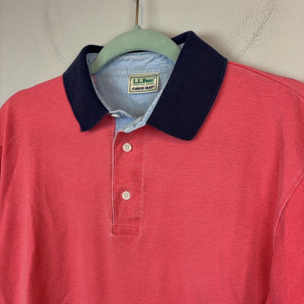 L.L. Bean Casco Bay Polo Shirt Mens Medium Red Contrast Collar Short Sleeve